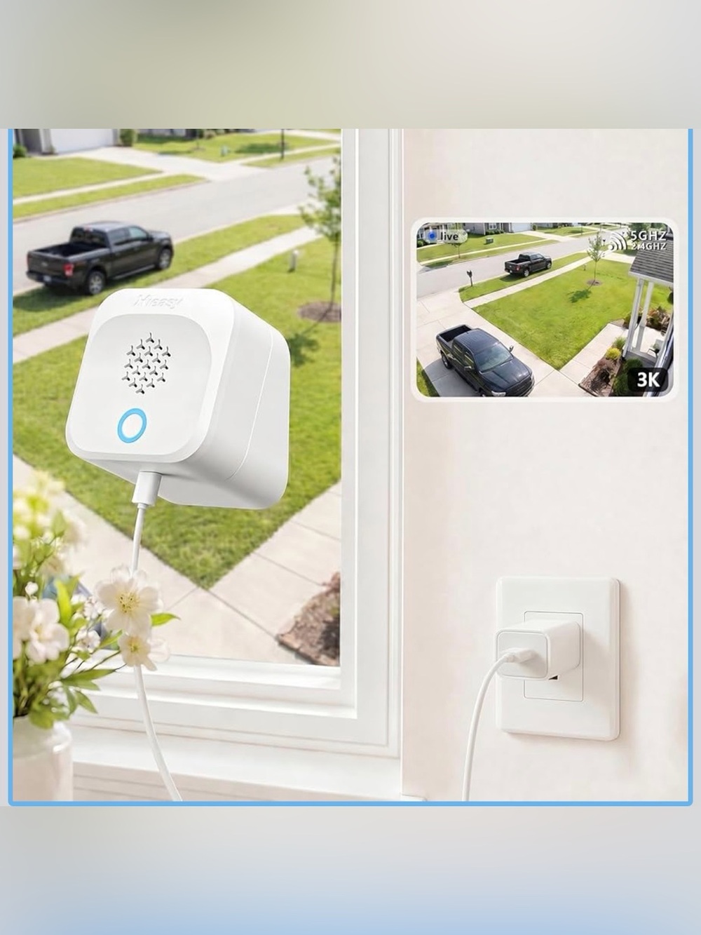 3K Indoor Window Camera, No Drill Adjustable Angle Mount Full Color Night Vision